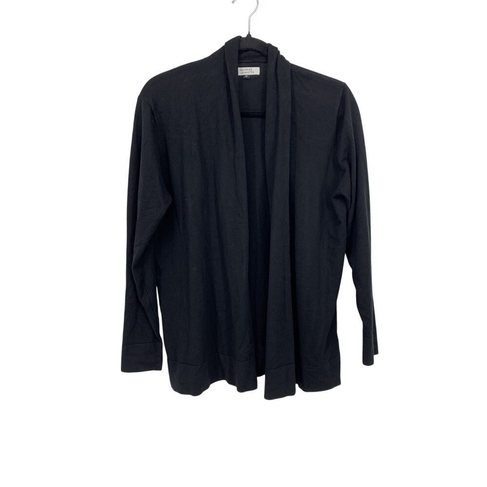 Galeries Lafayette Cardigan Womens Medium Black Draped Shawl Collar Fine Knit